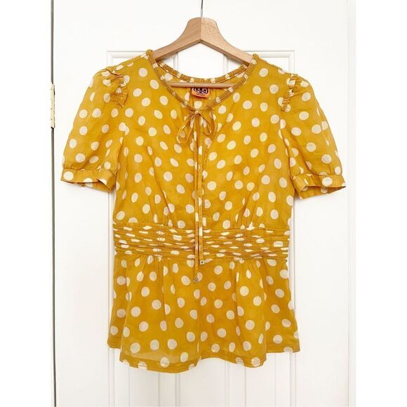 Tory Burch Ruth Top Blouse Yellow Polka Dot Size 2 - Picture 3 of 5